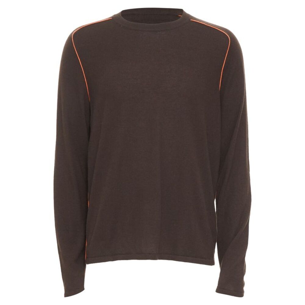 HERMES Vintage 100% cashmere brown contrast orange piping knit crew sweater M